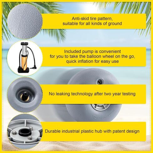Lenwen 2 Pack PU Beach Balloon Wheels Beach Cart Tires Replacement Big Sand Wheels with 1 Air Pump for Kayak Canoe Cart Rolling Walker Wheelchair and Boat in Saudi Arabia