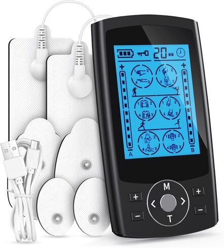 وحدة TENS لتحفيز العضلات، 24 وضعًا لآلة TENS EMS ثنائية القناة لتوتر العضلات وتخفيف الظهر، مدلك نبض قابل لإعادة الشحن مع مؤقت، 6 وسادات مطورة للرقبة والكتف والساق والركبة in Kuwait