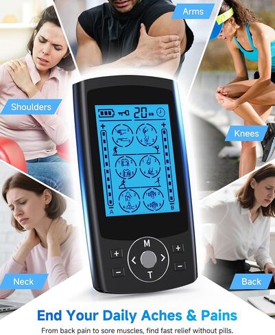 وحدة TENS لتحفيز العضلات، 24 وضعًا لآلة TENS EMS ثنائية القناة لتوتر العضلات وتخفيف الظهر، مدلك نبض قابل لإعادة الشحن مع مؤقت، 6 وسادات مطورة للرقبة والكتف والساق والركبة in Kuwait