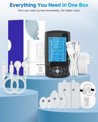 وحدة TENS لتحفيز العضلات، 24 وضعًا لآلة TENS EMS ثنائية القناة لتوتر العضلات وتخفيف الظهر، مدلك نبض قابل لإعادة الشحن مع مؤقت، 6 وسادات مطورة للرقبة والكتف والساق والركبة in Kuwait