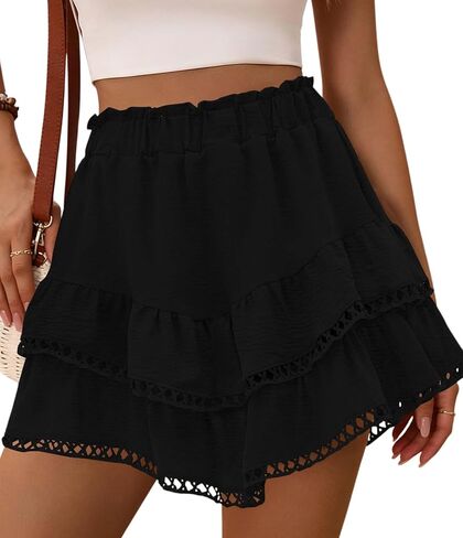 Womens Flowy Shorts High Waist Casual Boho Ruffle Tiered Skorts Crochet Mini Golf Tennis Skirts Summer Clothes in Saudi Arabia