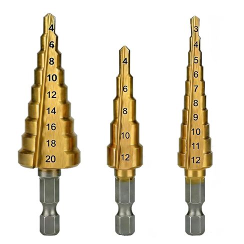 3PCS Titanium Coated HSS Step Drill Bits Set Ideal for Precise Drilling Offering Efficiency and Versatility in Saudi Arabia
