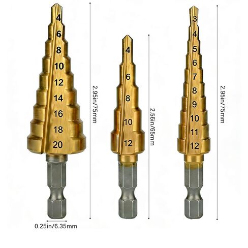 3PCS Titanium Coated HSS Step Drill Bits Set Ideal for Precise Drilling Offering Efficiency and Versatility in Saudi Arabia