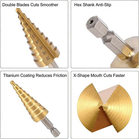 3PCS Titanium Coated HSS Step Drill Bits Set Ideal for Precise Drilling Offering Efficiency and Versatility in Saudi Arabia