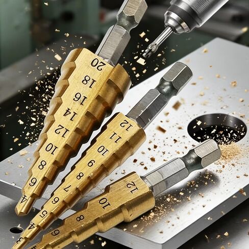 3PCS Titanium Coated HSS Step Drill Bits Set Ideal for Precise Drilling Offering Efficiency and Versatility in Saudi Arabia