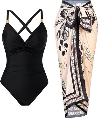 Women’s Tummy Control One Piece Swimsuit with Skirt Wrap Cover Up Retro Slimming Bathing Suit in Saudi Arabia