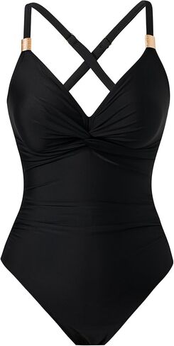 Women’s Tummy Control One Piece Swimsuit with Skirt Wrap Cover Up Retro Slimming Bathing Suit in Saudi Arabia