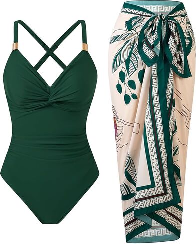 Women’s Tummy Control One Piece Swimsuit with Skirt Wrap Cover Up Retro Slimming Bathing Suit in Saudi Arabia