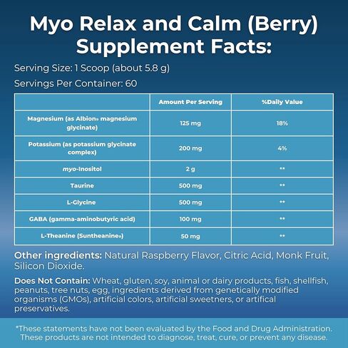 MyOXCIENCE Myo الاسترخاء والهدوء | ميو-إينوزيتول، إل-ثيانين، توراين، مغنيسيوم، غابا | يدعم النوم والناقل العصبي ودعم الهرمونات (نكهة التوت) (60 حصة) in Kuwait