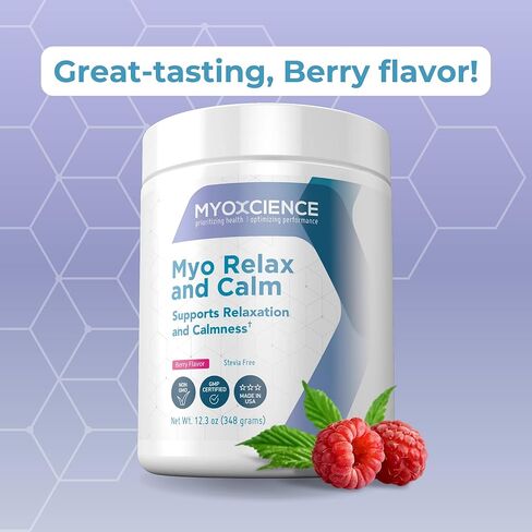 MyOXCIENCE Myo الاسترخاء والهدوء | ميو-إينوزيتول، إل-ثيانين، توراين، مغنيسيوم، غابا | يدعم النوم والناقل العصبي ودعم الهرمونات (نكهة التوت) (60 حصة) in Kuwait
