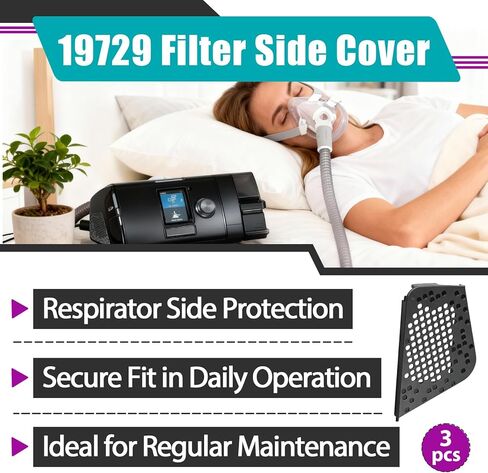 3 قطع أغطية جانبية للمرشح 19729 متوافقة مع أجهزة ResMed AS 10، AC 10 CPAP/AutoSet/VPAP، لوحة جانبية بديلة من مادة متينة، ملاءمة آمنة (أسود) in Kuwait