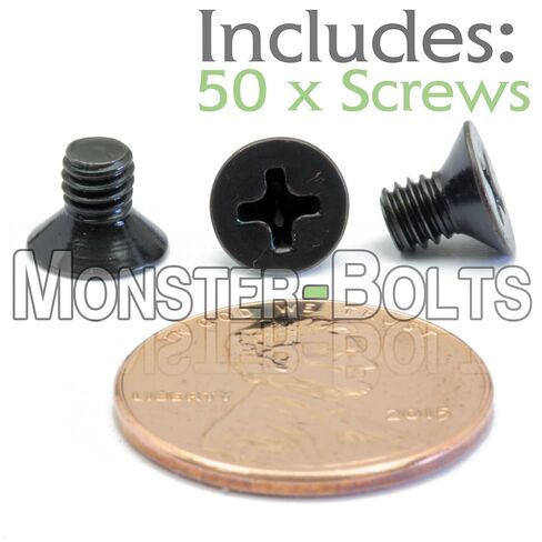 MonsterBolts - M4 x 6mm Phillips Flat Head، DIN 965، سبائك الصلب، أكسيد أسود، 50 حزمة in Kuwait