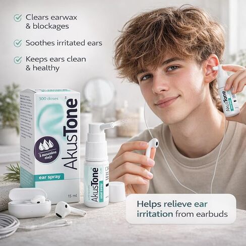 Akustone Ear Wax Removal Spray 300 doses 15ml – Ear Cleaning Kit with Natural Ingredients for Ear Hygiene – Soften & Remove Excess Earwax – Safe for Adults & Kids in Saudi Arabia
