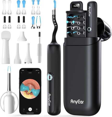 Flexible Ear Wax Removal Tool Camera, Wireless Ear Cleaner with 10MP HD Otoscope, Painless Tweezers, 12 Soft Tips, 3 Inspection Heads, Portable Earwax Removal Kit with Camera for Adults/Kids in Saudi Arabia