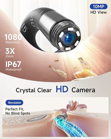 Flexible Ear Wax Removal Tool Camera, Wireless Ear Cleaner with 10MP HD Otoscope, Painless Tweezers, 12 Soft Tips, 3 Inspection Heads, Portable Earwax Removal Kit with Camera for Adults/Kids in Saudi Arabia