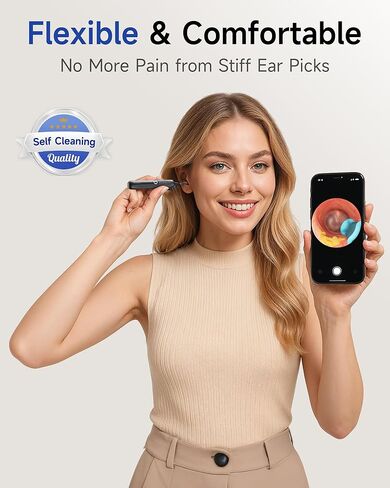 Flexible Ear Wax Removal Tool Camera, Wireless Ear Cleaner with 10MP HD Otoscope, Painless Tweezers, 12 Soft Tips, 3 Inspection Heads, Portable Earwax Removal Kit with Camera for Adults/Kids in Saudi Arabia