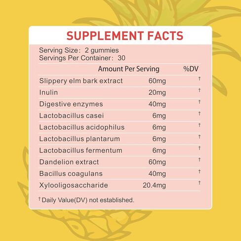 علكات بروبيوتيك للسيدات، بنكهة الأناناس - 3B CFU Bacillus Coagulans مع اللنولين وجذور الهندباء والدردار الزلق - تدعم صحة الأمعاء وتوازن الجهاز الهضمي، 60 علكة in Kuwait