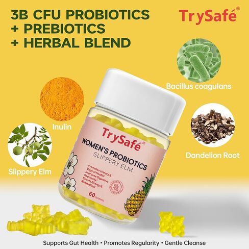 علكات بروبيوتيك للسيدات، بنكهة الأناناس - 3B CFU Bacillus Coagulans مع اللنولين وجذور الهندباء والدردار الزلق - تدعم صحة الأمعاء وتوازن الجهاز الهضمي، 60 علكة in Kuwait
