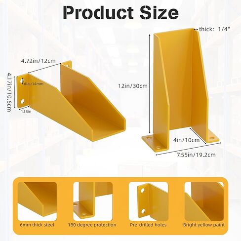 Nisorpa Pallet Rack Post Protectors, 12" Pallet Racking Guards with Hardware U Shape Safety Yellow Pallet Edge Protectors Set of 2 in Saudi Arabia