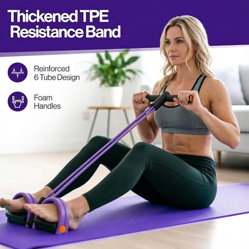 Resistance Bands with Handles, 8-Tube Elastic Foot Pedal Resistance Band, Figure 8 Resistance Band for Women 15-90LBS, Fitness Resistance Bands for Abdomen, Waist, Arm, Leg (Purple) in Saudi Arabia