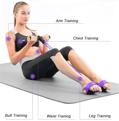 Resistance Bands with Handles, 8-Tube Elastic Foot Pedal Resistance Band, Figure 8 Resistance Band for Women 15-90LBS, Fitness Resistance Bands for Abdomen, Waist, Arm, Leg (Purple) in Saudi Arabia