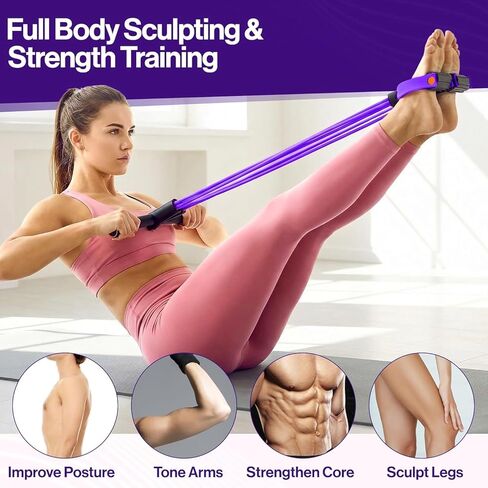 Resistance Bands with Handles, 8-Tube Elastic Foot Pedal Resistance Band, Figure 8 Resistance Band for Women 15-90LBS, Fitness Resistance Bands for Abdomen, Waist, Arm, Leg (Purple) in Saudi Arabia