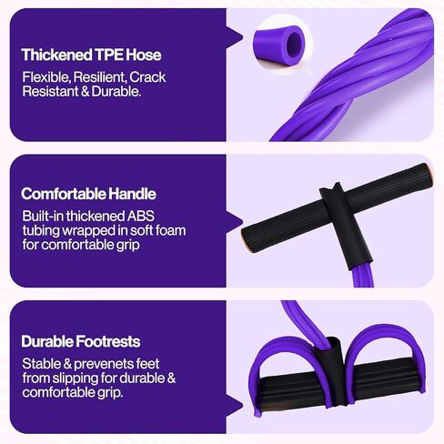 Resistance Bands with Handles, 8-Tube Elastic Foot Pedal Resistance Band, Figure 8 Resistance Band for Women 15-90LBS, Fitness Resistance Bands for Abdomen, Waist, Arm, Leg (Purple) in Saudi Arabia