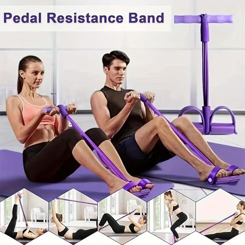 Resistance Bands with Handles, 8-Tube Elastic Foot Pedal Resistance Band, Figure 8 Resistance Band for Women 15-90LBS, Fitness Resistance Bands for Abdomen, Waist, Arm, Leg (Purple) in Saudi Arabia