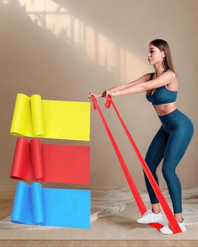 3 PCS Resistance Bands, Exercise Bands Set for Strength Training, Yoga, Long Flat Stretch Bands for Home Gym Workouts(Red, Yellow, Blue) in Saudi Arabia