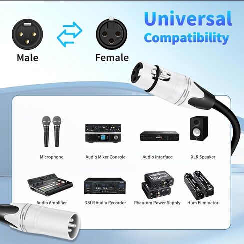 كابلات XLR 3 أقدام 2 حزمة XLR كابل ميكروفون ذكر إلى أنثى كابل مكبر صوت XLR متوازن 3 دبابيس in Saudi Arabia