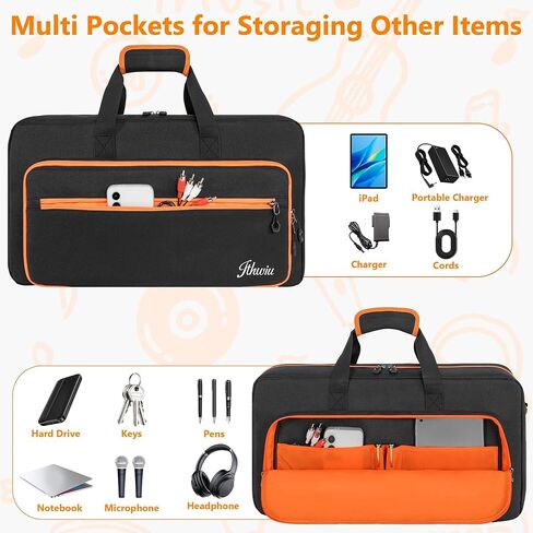 Padded DJ Controller Case Compatible with DDJ FLX4/DJ 400/DDJ REV1, DJ Carrying Bag with 5-Pocket fits up to 15.6'' Laptop, Headphones, Cables, with Adjustable Shoulder Strap, 21.5"x11.8"x2.5" in Saudi Arabia