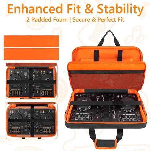 Padded DJ Controller Case Compatible with DDJ FLX4/DJ 400/DDJ REV1, DJ Carrying Bag with 5-Pocket fits up to 15.6'' Laptop, Headphones, Cables, with Adjustable Shoulder Strap, 21.5"x11.8"x2.5" in Saudi Arabia