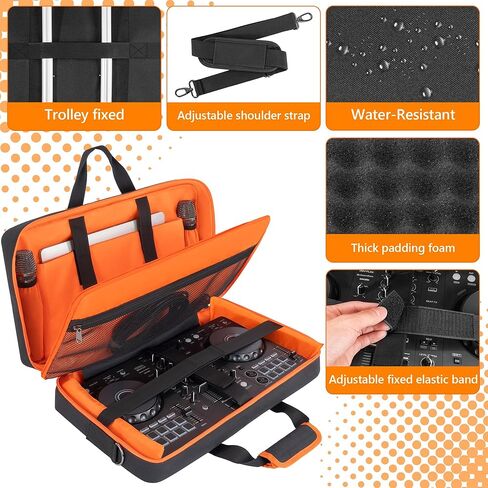 Padded DJ Controller Case Compatible with DDJ FLX4/DJ 400/DDJ REV1, DJ Carrying Bag with 5-Pocket fits up to 15.6'' Laptop, Headphones, Cables, with Adjustable Shoulder Strap, 21.5"x11.8"x2.5" in Saudi Arabia