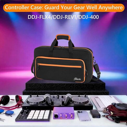 Padded DJ Controller Case Compatible with DDJ FLX4/DJ 400/DDJ REV1, DJ Carrying Bag with 5-Pocket fits up to 15.6'' Laptop, Headphones, Cables, with Adjustable Shoulder Strap, 21.5"x11.8"x2.5" in Saudi Arabia
