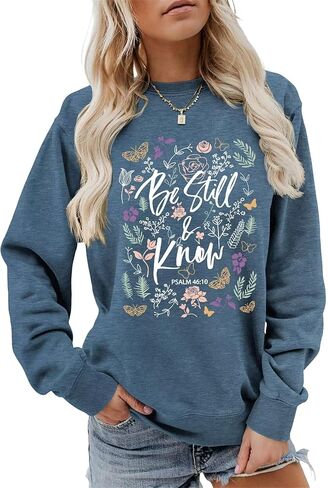 Christian Sweatshirt Women Jesus God Bible Verse Floral Graphic Religious Faith Long Sleeve Sweater in Saudi Arabia