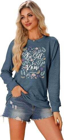 Christian Sweatshirt Women Jesus God Bible Verse Floral Graphic Religious Faith Long Sleeve Sweater in Saudi Arabia