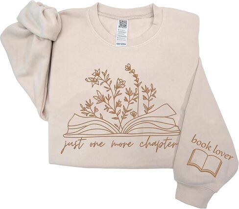 Just One More Chapter Book Lover Embroidered Sweatshirt Women Funny Reading Book Long Sleeve Shirt Casual Teacher Pullover Tops, Book Lover Gifts Sweatshirt for Women, Bookish Sweatshirt Size 4XL in Saudi Arabia