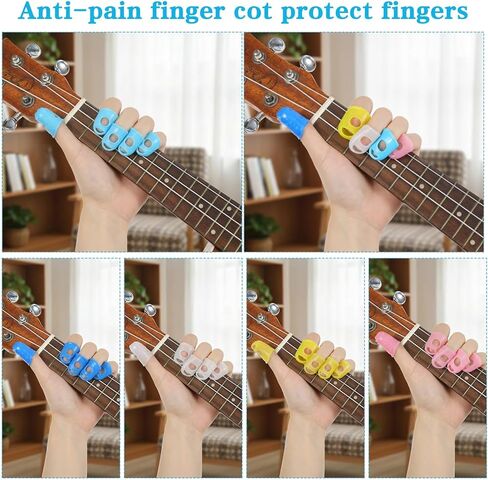 Guitar Finger Protectors, 30-Pack Silicone Fingertip Covers with Storage Case For Guitar Ukulele Banjo, Breathable Flexible Non-Slip Practice Sleeves In Mixed Colors in Kuwait