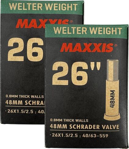 أنبوب داخلي للدراجة بوزن ويلتر مقاس 26 بوصة × 1.50-2.50 بوصة من Maxxis | صمامات بريستا أو شريدر | قلب الصمام القابل للإزالة | مقاومة للثقب | أنبوب الدراجة الجبلية 162 جرام in Saudi Arabia