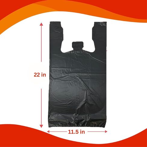 Heavy Duty Black T-Shirt Bags (1000 Count) – 11.5" x 6.5" x 22" – Strong Plastic Grocery & Shopping Bags for Restaurants, Retail and Commercial Use in Saudi Arabia