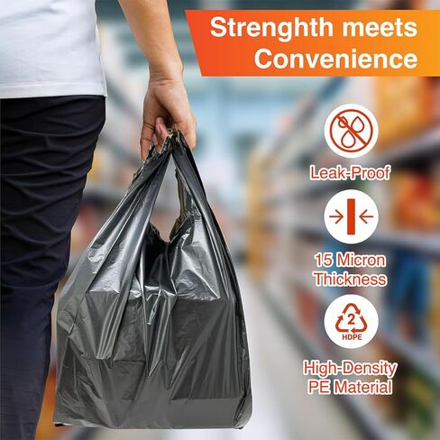 Heavy Duty Black T-Shirt Bags (1000 Count) – 11.5" x 6.5" x 22" – Strong Plastic Grocery & Shopping Bags for Restaurants, Retail and Commercial Use in Saudi Arabia