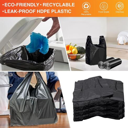 Heavy Duty Black T-Shirt Bags (1000 Count) – 11.5" x 6.5" x 22" – Strong Plastic Grocery & Shopping Bags for Restaurants, Retail and Commercial Use in Saudi Arabia