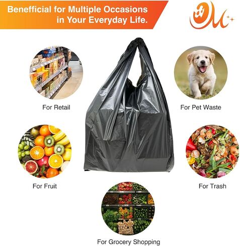 Heavy Duty Black T-Shirt Bags (1000 Count) – 11.5" x 6.5" x 22" – Strong Plastic Grocery & Shopping Bags for Restaurants, Retail and Commercial Use in Saudi Arabia