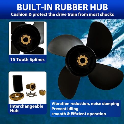 OEM الصف الألومنيوم قارب المروحة 14x17 لمحركات الزئبق الخارجية 90HP-250HP، 4-شفرة 15 خدد الأسنان RH، محور قابل للتبديل، يناسب 90 115 135 175 200 225 250HP in Kuwait