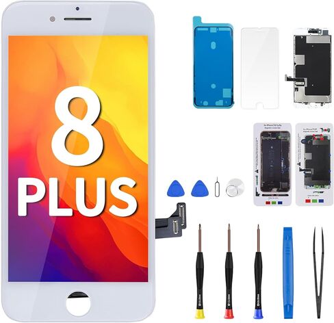 مجموعة استبدال شاشة iPhone 8 Plus 8plus شاشة LCD بيضاء 5.5 بوصة محول رقمي باللمس ثلاثي الأبعاد مجموعة كاملة لاصقة مقاومة للماء ومسامير مغناطيسية لإصلاح أدوات إصلاح الزجاج الأمامي A1864، A1897، A1898 in Kuwait