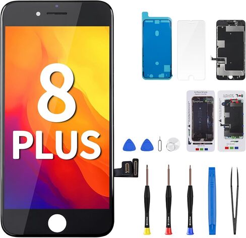 مجموعة استبدال شاشة iPhone 8 Plus 8plus شاشة LCD بيضاء 5.5 بوصة محول رقمي باللمس ثلاثي الأبعاد مجموعة كاملة لاصقة مقاومة للماء ومسامير مغناطيسية لإصلاح أدوات إصلاح الزجاج الأمامي A1864، A1897، A1898 in Kuwait