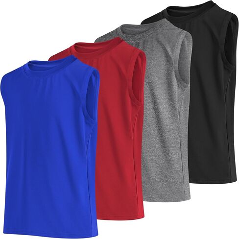 Cooraby 4 Pack Boys Olylessed Sleveless Tank Top-Grid-Fit Active Performance Undershirt Training Cool Training Runn in Saudi Arabia