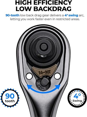 أداة سقاطة محرك 3/8 بوصة، مفتاح ربط سقاطة مدمج 90 سنًا، أرجوحة 4 درجات، لمسة نهائية من التيتانيوم الأسود مع إطلاق سريع قابل للعكس، طول 7 بوصات in Kuwait