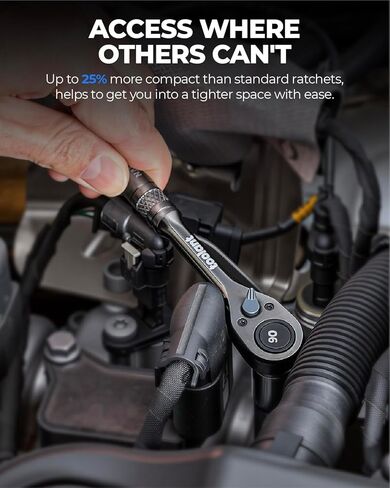 أداة سقاطة محرك 3/8 بوصة، مفتاح ربط سقاطة مدمج 90 سنًا، أرجوحة 4 درجات، لمسة نهائية من التيتانيوم الأسود مع إطلاق سريع قابل للعكس، طول 7 بوصات in Kuwait