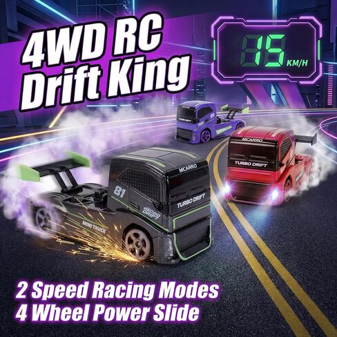 1/87 Scale Drift Rc Car - Semi-Truck Edition | 2.4GHz 4WD High-Speed Mini Remote Control Truck with Racing Lights (Gray) in Saudi Arabia